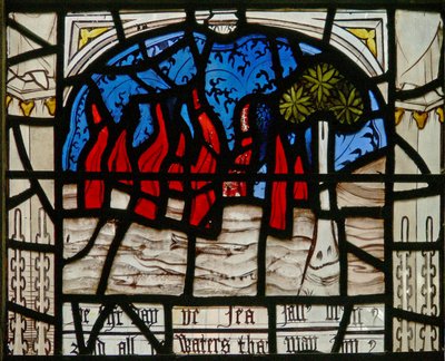 Fenêtre N3 représentant les Quinze Derniers Jours du Monde (la fenêtre du Pryke de Conscience) : la mer prend feu - English School