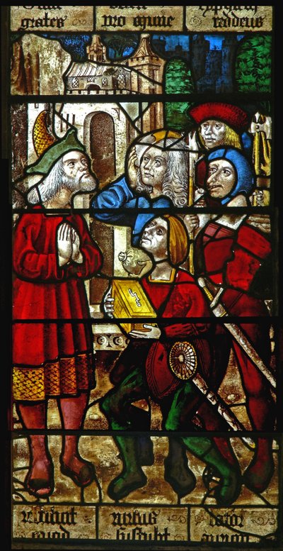 Fenêtre SaEw représentant une scène de la légende de Saint Nicolas : les voleurs rendent le trésor qu