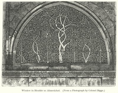 Fenêtre de Bhudder à Ahmedabad (gravure) - English School
