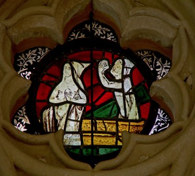 Fenêtre dans la salle capitulaire représentant une scène du Jugement dernier : résurrection des âmes - English School