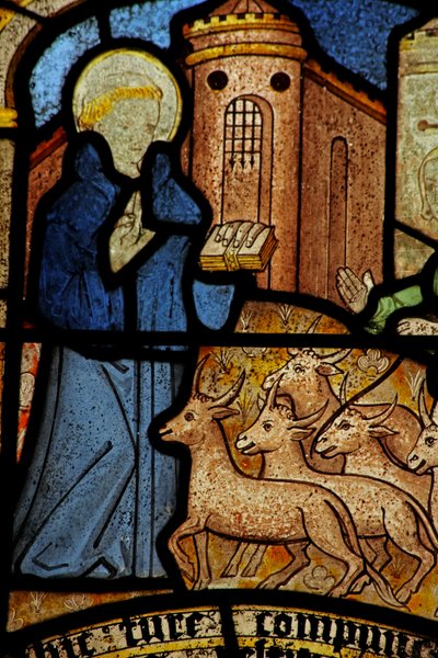 Fenêtre n5 représentant le retour des bœufs volés de Saint Neot - English School