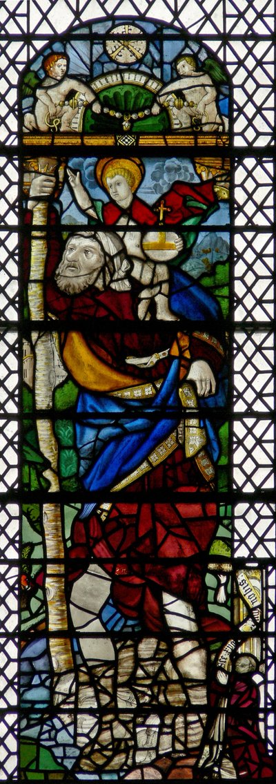 Fenêtre w36 représentant Saint Christophe - une figure hybride de verre français C16 et anglais C15 assemblée en 1956 - English School