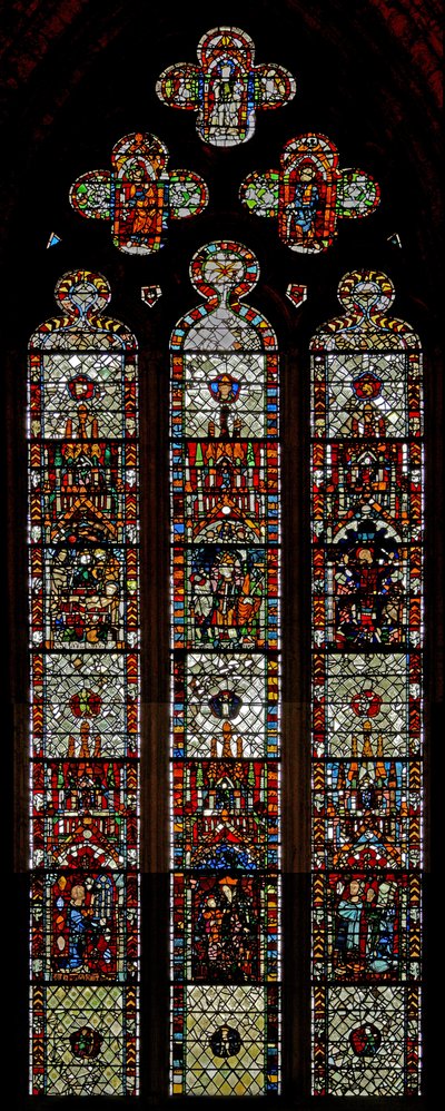 Fenêtre w39 représentant les martyres de Saint Laurent, Saint Denys et Saint Éleuthère - English School