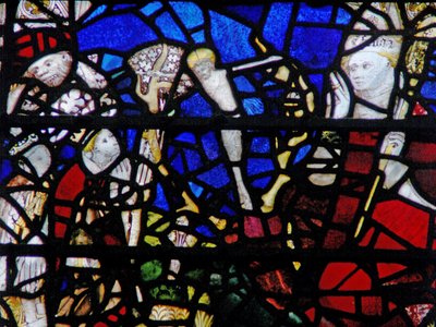 Fenêtre w6 représentant Saint Chad voyant un cerf avec le Christ crucifié entre ses bois - English School