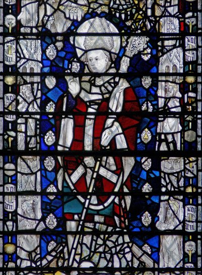 Fenêtre w6 représentant Saint Nicolas ; bordure avec des figures - English School
