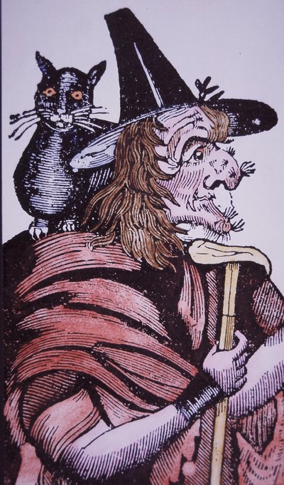 Sorcière avec son chat familier - English School