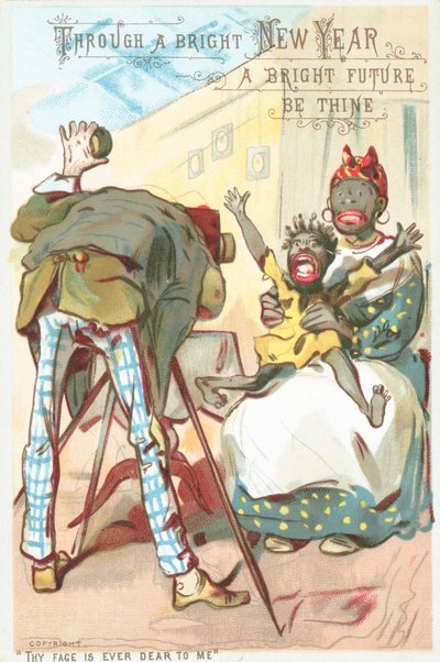 Femme et enfant prenant une photo, carte de Nouvel An - English School