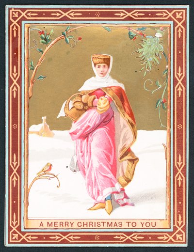 Femme portant un panier dans la neige - English School