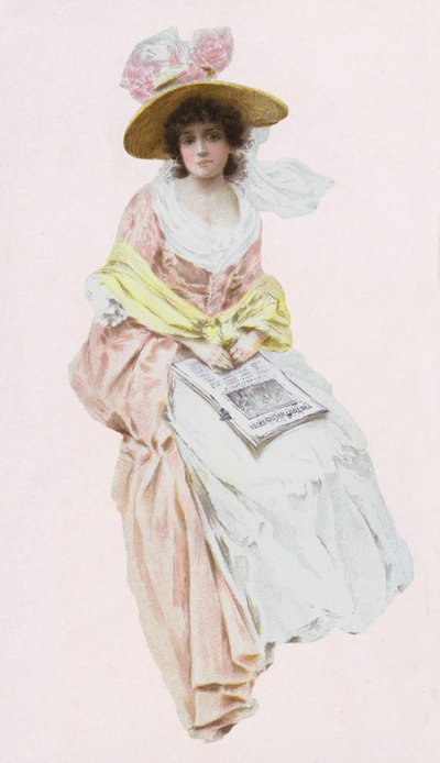 Femme en robe victorienne ou édouardienne lisant un journal - English School