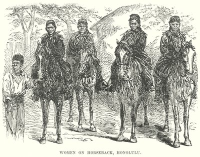 Femme à cheval, Honolulu (gravure) - English School
