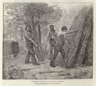 Bûcherons préparant la combustion du charbon - English School