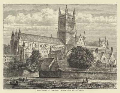 Cathédrale de Worcester, vue du sud-ouest - English School