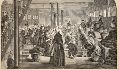 Salle de travail, sur le système silencieux, à la maison de correction, Tothill Fields, illustration de The Criminal Prisons of London and Scenes from Prison Life par Henry Mayhew et John Binny, pub. 1862 (gravure) - English School
