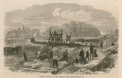 Travaux dans le lit du lac de Regents Park, Londres - English School