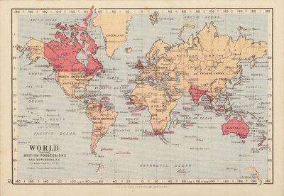 Monde montrant les possessions et dépendances britanniques - English School