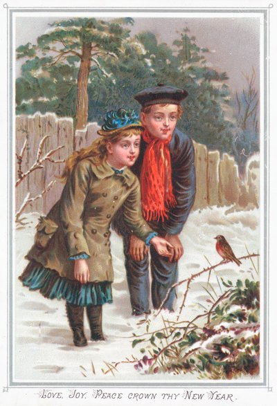 Jeune couple regardant un rouge-gorge - English School