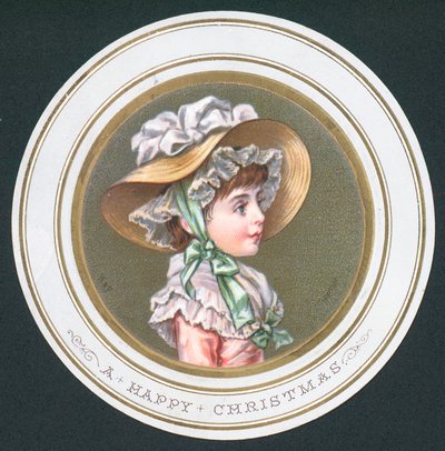 Jeune fille portant un bonnet, carte de Noël - English School