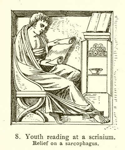 Jeune lisant à un scrinium - English School