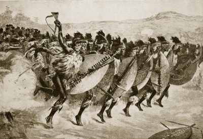 Les Zoulous avançant pour attaquer à Kambula Hill, 29 mars 1879 - English School