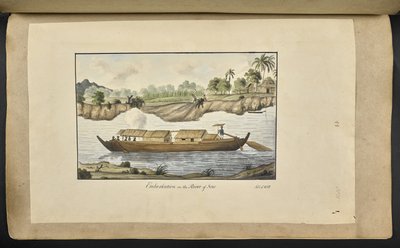Un bateau sur la rivière Solo (Surakarta, Java central). 4 février 1817. Inscrit sur le devant à l