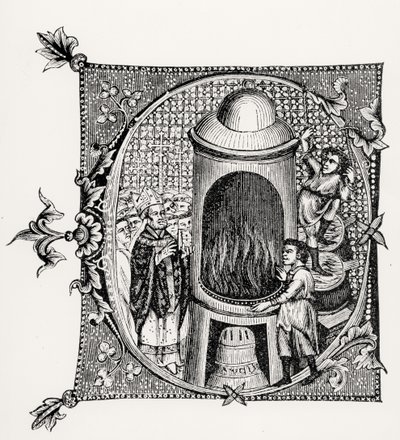 Initiale historiée C de Divinorum Officiorum par Guillaume Durand, illustration de Science et Littérature au Moyen Âge et à la Renaissance, écrit et gravé par Paul Lacroix, 1878 - English School English School