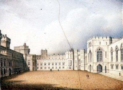 Plaque de Worcester représentant le Quadrilatère, Château de Windsor, une d