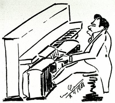 Autocaricature du chanteur lyrique Enrico Caruso au pianola - Enrico Caruso