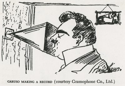 Caruso enregistrant son premier disque, 1902 (dessin) - Enrico Caruso