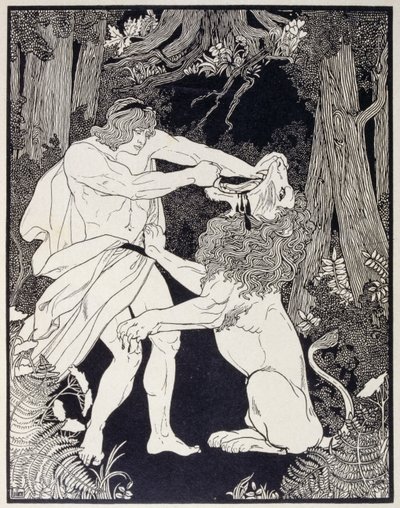 Dessin de Samson combattant un lion (gravure) - Ephraim Moses Lilien