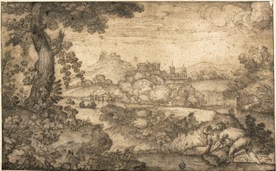 Paysage avec figures liant du blé au premier plan - Ercole Bazicaluva
