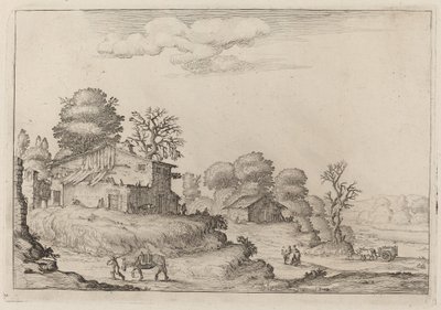 Paysage rustique avec paysans et chevaux - Ercole Bazicaluva