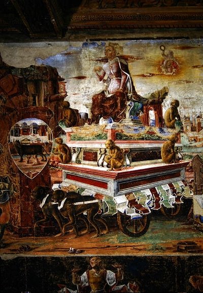 Détail du char de Maia, de Septembre : Le Triomphe de Vulcain, de la Salle des Mois, 1467-70 - Ercole de Roberti
