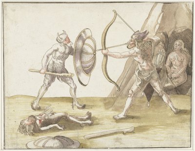 Combat entre deux hommes sauvages - Erhard Schon
