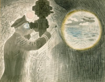 Un officier de sous-marin regardant à travers le périscope - Eric Ravilious