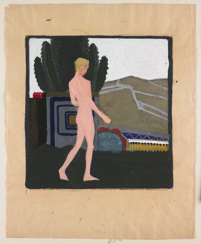 Nu masculin debout dans un paysage, vers 1914 (gouache sur papier) - Erich Mallina