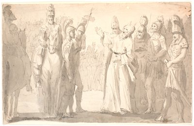 Scène figurative avec un homme saint et cornu parmi des soldats romains - Erik Pauelsen