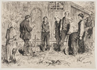 Un enterrement pauvre dans un village de montagne norvégien - Erik Theodor Werenskiold