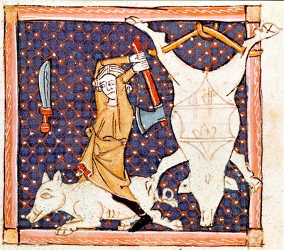 Décembre : abattage des porcs. Miniature tirée du « Breviaire d