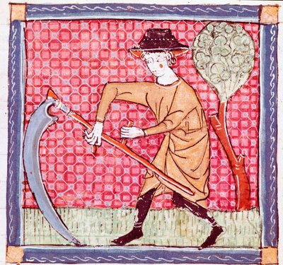 Juin : un paysan tenant une faucille. Miniature du Breviaire d