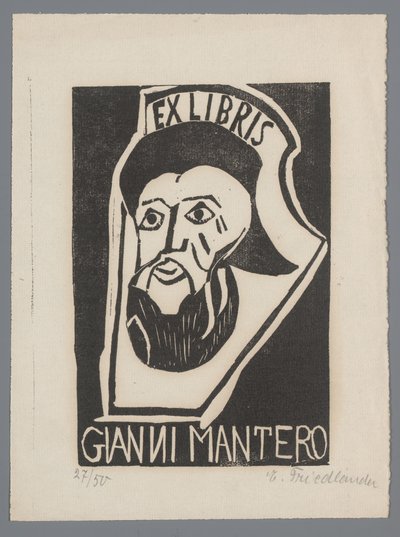 Ex libris de Gianni Mantero - Erna Levy Friedländer (signed by artist)