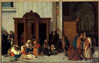 Un confessionnal de la basilique Saint-Pierre à Rome, dimanche de Pâques Peinture par Émile Ernest Hillemacher (1818-1887) 1847 - Ernest Hillemacher