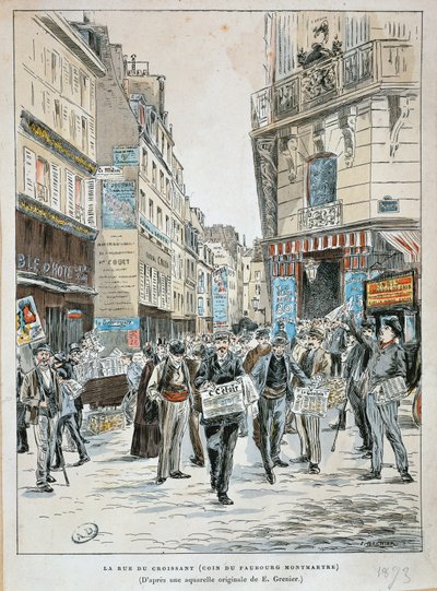 France, Paris, Vendeur de journaux rue du Croissant au coin de la rue du Faubourg Montmartre à Paris par Ernest Grenier - Ernest (after) Grenier