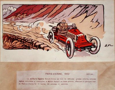 Marcel Renault (1872-1903) dans sa Renault Frères participant au rallye Paris-Vienne en 1902 - Ernest (after) Montaut