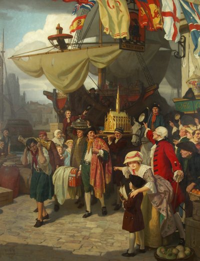Le déchargement de deux navires trésors espagnols capturés à Bristol en septembre 1745 - Ernest Board