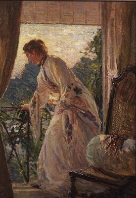 Sur le balcon, un portrait de Violet - Ernest Borough Johnson