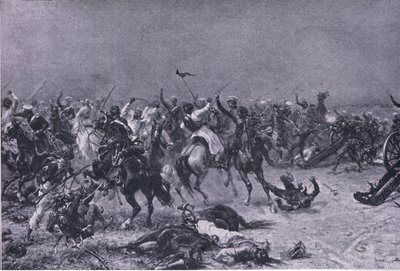 La charge des dragons légers du roi à Mudki, illustration de British Battles on Land and Sea, 1915 - Ernest Crofts