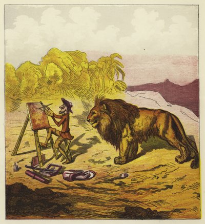 John Bold surpris par un lion en train de peindre - Ernest Henry Griset