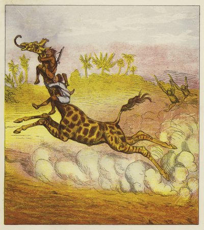 Les frères Bold échappent aux gorilles en chevauchant une girafe - Ernest Henry Griset