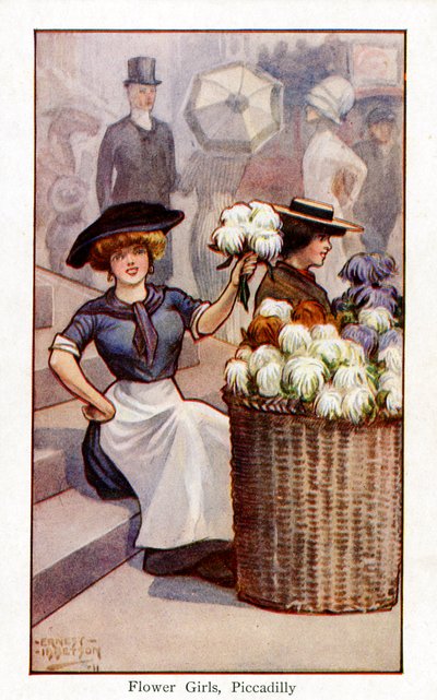 Vendeurs de fleurs au travail, Piccadilly, Londres - Ernest Ibbetson