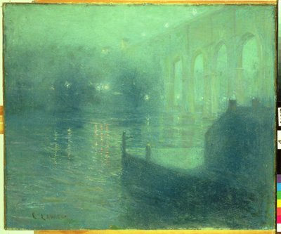 Harlem River la nuit, Réflexion bleue - Ernest Lawson